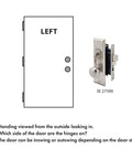 Diagram of Old School Mortise Lock Set In Satin Nickel Finish For Exterior Doors Left Hand 2-1/2 Inch Backset Surface Mount.