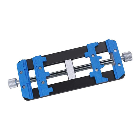 Pro Grade Circuit Board Repair Fixture Board Holder Clamp for Soldering and Tech Maintenance, blue V grooves, metal frame