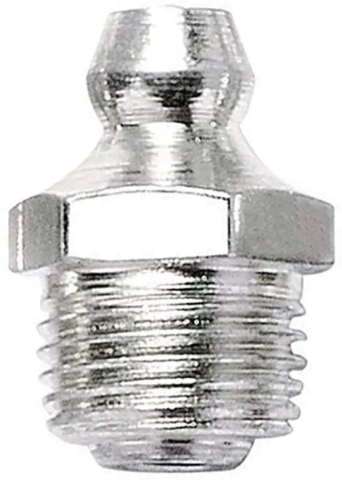 Close-up of single fitting from 20 Piece M10 Straight Iron Grease Fitting Assortment Kit Zerk Fittings Nipple 10mm By 1mm Male Thread