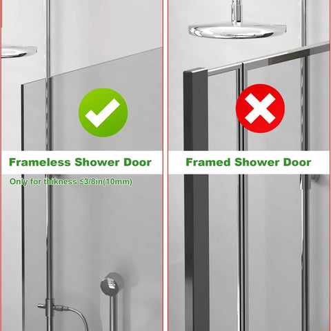 Comparison of frameless and framed shower doors showing compatibility for Stainless Steel Over The Door Shower Hooks for Frameless Glass Doors.
