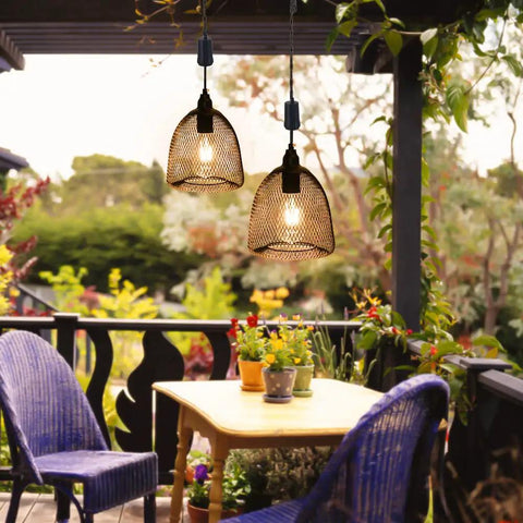 Battery Powered Hanging Pendant Light Outdoor Waterproof Chandelier with 6 Hour Timer on gazebo patio