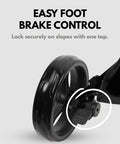 Heavy Duty Three Wheel Golf Push Cart Delivering Dead Steady Control And Foolproof Quick Release Brakes foot brake mechanism close-up.