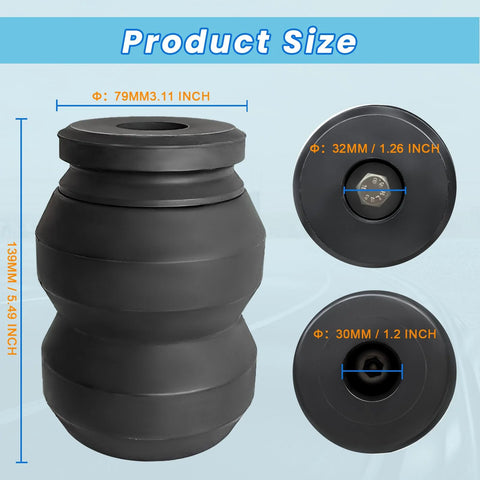 FLOVENTIS 2-piece rubber suspension bushing kit, black, with 79mm outer diameter and 139mm height; bore sizes 32mm and 30mm.