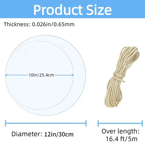 12 Inch Round Aluminum Sublimation Door Hanger Blanks Unfinished Circle Metal Signs for DIY Wall Decor with Rope, size chart.