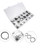 225-Piece Carbon Steel C-Shape Snap Ring Kit With External Retaining Clips For Shafts in organized white container