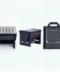 Compact Foldable Charcoal Grill For 1 To 2 People, table view showing durable iron steel, portable tabletop BBQ for camping and picnics