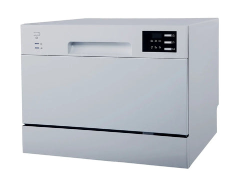 Straight Up Countertop Dishwasher With Six Quick Rinse Cycles And Bright Led Touch Panel displaying sleek silver design.