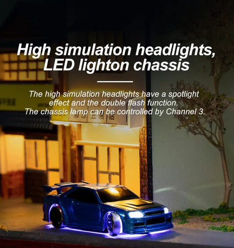 1 To 76 Scale RC Sport Car Turbo Racing Mini Model For Tabletop Fun Full Proportional RTR Kit With LED Headlights parked outdoors