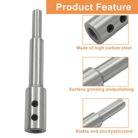 Badass Long Reach Forstner Bit Extension Shaft Adds Four Point Five Inch, solid high carbon steel, detailed close-up showing surface finish.