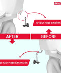 Comparison of toilet without and with Six Inch Hose Extension For Toilet Bidet Sprayer T Adapter Connection Leaks Stopper