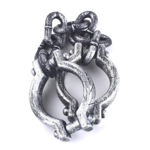 Plastic Halloween Shackles On Chain Handcuff Prop For Dope Costume Decor And Photo Ops Lightweight Cuffs With A 4 Inch Diameter And 32 Inch Chain Perfect For Parties Haunt Sets And Themed Events.