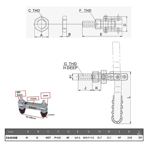 Ultimate Double Ended Iron Push Pull Clamp For Welding Jobs And Metal Shaping Tasks Offers Secure Grip With Adjustable Rubber Heads For Vertical Or Horizontal Use In Any Heavy Duty Shop Setting - detailed measurements and design diagram.