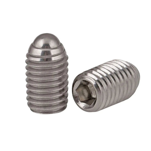 Premium Stainless Steel Spring Ball Plunger Screws featuring metric threads, shown in M4 size, suitable for precise tool positioning.