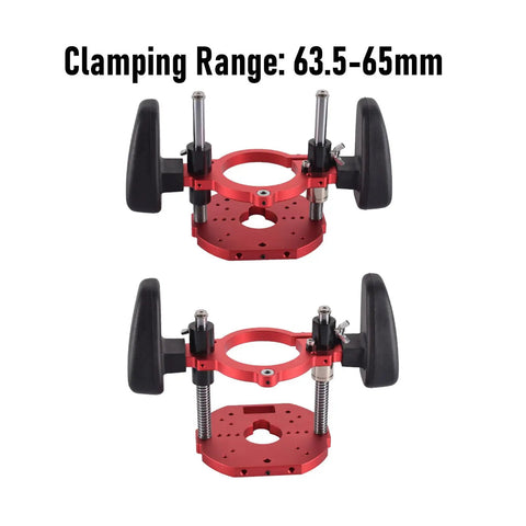 Heavy Duty Aluminum Router Lift Base with 63.5-65mm clamping range for precise woodworking adjustments.