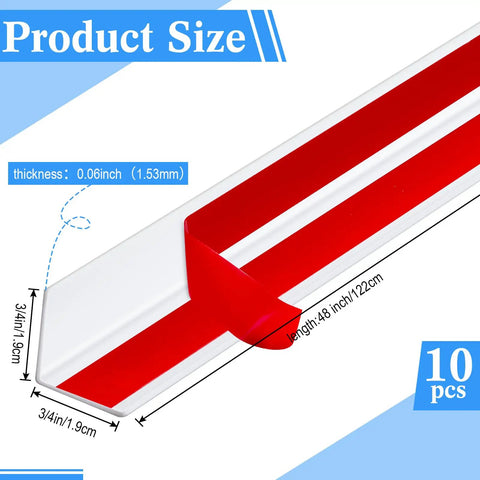 Tough As Nails Pack Of Ten Self Adhesive Vinyl Wall Corner Protectors For Zero Fuss Peel And Stick Mounting Solid Edge Guards To Shield Furniture Doors And Baseboards From Bumps And Scratches White with size details.