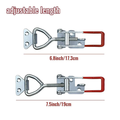 Adjustable Beefy 2 Pack Heavy Duty Toggle Clamp Latch 4003 with 1320 lbs holding capacity, showing 6.8 and 7.5 inch lengths.