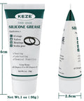 KEZE waterproof food-grade silicone grease tube, 1 oz; front and side view for O-rings, valves, bearings