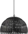 Beth Novogratz 1 Light Pendant With Matte Black Rattan Shade, Cottagecore Style, Modern Farmhouse Ceiling Light, 60W Socket