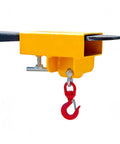 Tough As Nails 2200 Lb Forklift Lifting Hook With 360 Degree Swivel and Heavy Duty Carbon Steel Build, bright yellow with red hook.