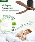 Top Notch 52 Inch Wood Ceiling Fan With Dimmable LED Lights And Wireless Remote low profile build in bedroom, whisper operation.