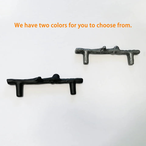 Six Piece Tree Branch Cabinet Handles Set In Black Twig Style showing two color options