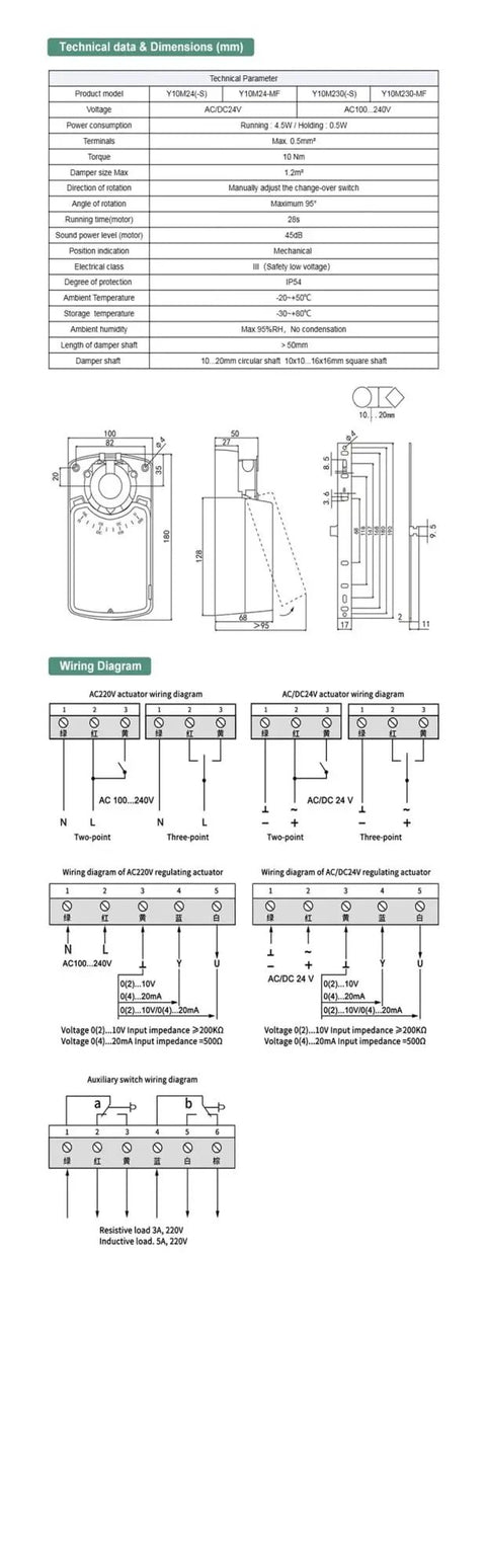 Built Like A Tank 10Nm Modulating Damper Actuator For No Sweat Air Control With Zero Hassle Wiring At AC DC 24V Or 100 To 240V For Smooth Open Close Operation That Just Slides Right Into Any Project Model Y10M230