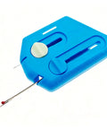Easy Peasy Needle Threader For All Sewers Third Generation Safety Tech Compact Tool That Speeds Up Home Sewing And Prevents Needle Injuries While Threading blue plastic threader with needle