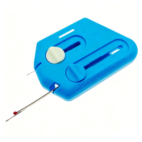Easy Peasy Needle Threader For All Sewers Third Generation Safety Tech Compact Tool That Speeds Up Home Sewing And Prevents Needle Injuries While Threading blue plastic threader with needle