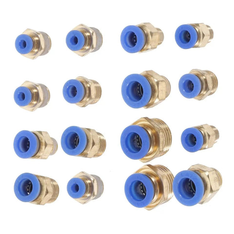 Pneumatic Quick Connect Fittings Kit 16Pcs PC Thread Straight Tube Connectors Crimp Fittings For Air Tools Hose Repair And Supply Pro Grade For Industrial And Workshop Use With Leak Free Connection, brass straight fittings