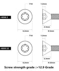 Badass 30 Piece Red Dot Sight Screw Kit Featuring Five Precision Metric Thread Lengths For Totally Smooth Optic Mounting and zero sweat scope installations for your rifle build, showing T10 screws with dimensions.