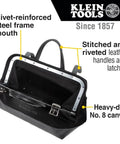 Heavy Duty Black Canvas Tool Bag With Wide Mouth Opening Leather Handles 12 Inch Tool Tote Multi Purpose Carryall For Tools Riveted Frame Vinyl Bottom For Durability