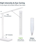 LED Desk Lamp With Five Color Modes And Five Brightness Levels For Reading Crafting Sewing Puzzles And Nail Work, showing 180° tilting and 90° folding features.