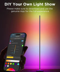 Front view of Govee RGBIC Floor Lamp Basic, slim metal standing lamp with multicolor glow and smartphone app.