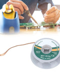 Desoldering Wick No Clean Alloy Copper Solder Removal Braid 1.5m Length 3.0mm Diameter Pro Grade High Efficiency Thermal Conductivity Solder Absorbing Wick For Electronics Repair And PCB Maintenance, close-up of a spool and usage demonstration