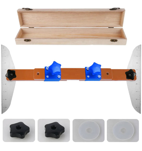 Adjustable Stair Tread Template Tool Kit With Pro Grade Gauge And Jig 7.67 To 49 Inch Length in wooden case with components