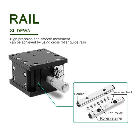 Manual Z Axis Linear Stage With Micrometer Fine Tuning Bearing Slide Table for lab use, black anodized finish, cross roller guidance.