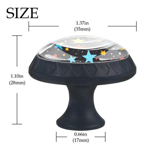 Colorful Stars Pattern Crystal Glass Drawer Knob Set Dope Circle Shape Cabinet Pulls size details with black base