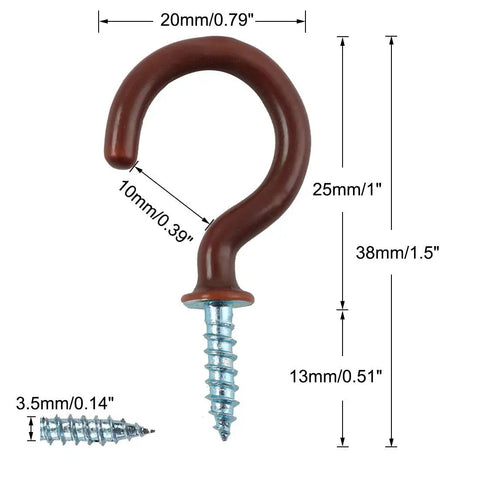 Cup Ceiling Hooks 1 Inch Vinyl Coated Metal Screw In Holder Hooks For Home Office Plants Outdoor Lights Hanger Brown Pack Of 20