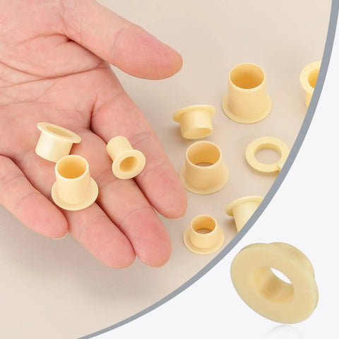 Four Piece Pack Of Precision Flanged Sleeve Bearings Crafted From High Grade Pom Plastic providing smooth spin in hand.