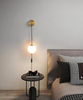 Set Of Two Brushed Gold Plug In Wall Sconces With White Glass Globe Shades Dope Modern Indoor Wall Lights With Cord For Bedrooms