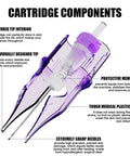 Pro2 Tattoo Needle Cartridges With Textured Pin Tech For Slick Ink Flow Control 20 Pack Round Liner Membrane Disposable Cartridges Model 1203RL X Compatible With All Cartridge Grips, purple cartridge cutaway