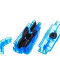 Ultimate Bike Chain Scrubber And Gear Cleaner Kit for road and mountain bikes with transparent blue durable plastic body and gears