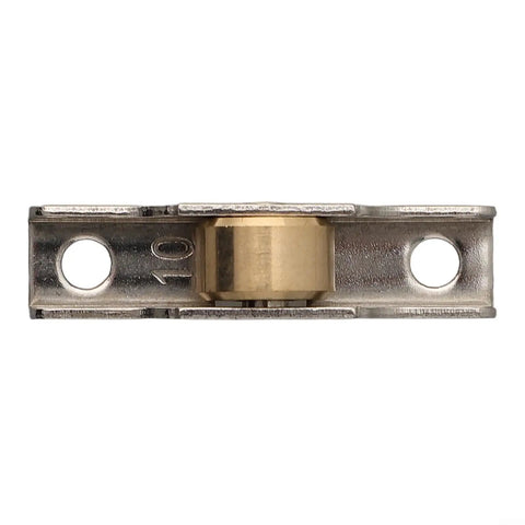 Heavy Duty Stainless Steel Sliding Door Pulley With 10mm Single Wheel And Silent Glide Technology For Bathroom Showers top view showing brass wheel.