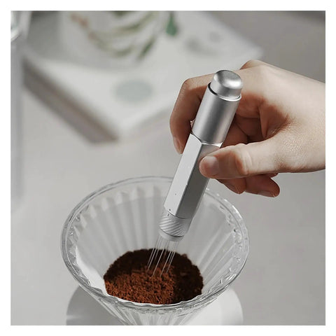 Professional Espresso Coffee Ground Distributor With 16 Stainless Steel Needles Magnetic Telescopic Stirrer leveling coffee grounds.