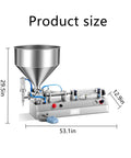 Top Notch Dead Simple Semi Automatic Paste Filling Machine With 30 Liter Hopper, Stainless Steel Piston Pneumatic Liquid Dispenser, dimensions shown.