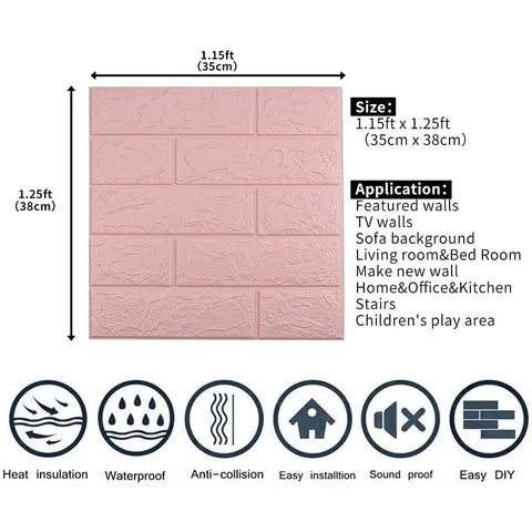 Diagram showing dimensions of Pink 3D Peel And Stick Wall Panels Pack Of 20 Self Adhesive Waterproof Brick Foam For Interior Walls, 29 Sq Ft Coverage, Printable Wallpaper Sticker For Easy Install And Modern Home Decor Makeover.
