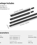 Kickass Aluminum 15mm Camera Rod Kit With Tight Fitting M12 Thread Connectors Built Badass For DSLR Video Rigs showing rods and connectors.