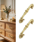 Two Pack Antique Brass Cabinet Handles 3.75 Inch French Provincial Floral Drawer Pulls Old School Vintage Cabinet Hardware Solid Brass Antique Gold Handles For Dresser And Furniture mounted on dresser