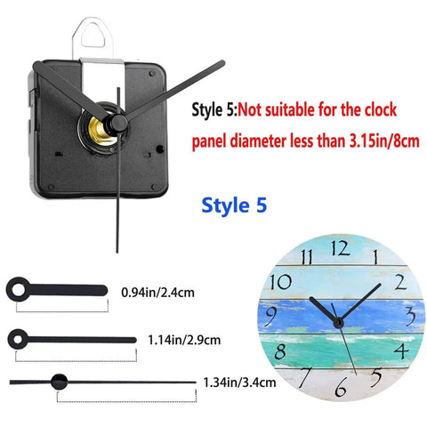 Two Pack No Tick Wall Clock Movements Kit With Five Short Hands, Battery Powered Quartz Mechanisms For DIY Repair, Style 5