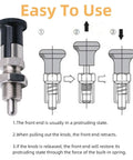 Heavy Duty Stainless Steel Ball Nose Spring Plunger with instructions, M16 Thread and smooth action knob detail.